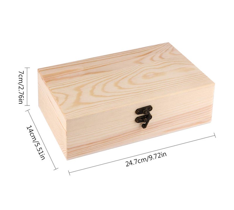 dedoot Unfinished Wooden Keepsake Box with Hinged Lid - 9.7x5.5x2.7 Inch Rectangle, Clasp, Storage, DIY Crafts, Home Decor, Jewelry - Image 2